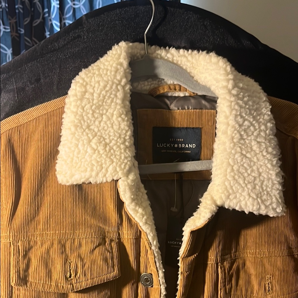 Lucky Brand Tan Bomber Jacket with Cream Collar